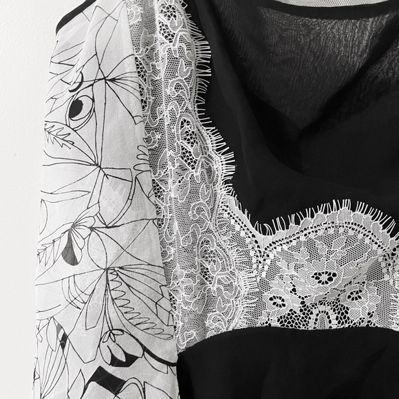 BCBGMAXAZRIA Alycia Black and White Lace Pattern Silk Dress - Picture 5 of 6